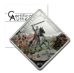 3959# PALAU 1 Dollar 2010 PROOF COLORIZADA QUADRADA Série batalha de Grunwald: Cavaleiro medieval