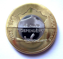 4129 # CABINDA 5 Reais 2010 Bimetalica  Comemorativa aos 35 Anos de Independência
