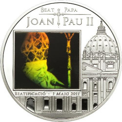 4166 ::RARA:: ANDORRA 5 DINER 2011 PRATA PROOF Ø39mm Beatificação do Papa João Paulo II C/ HOLOGRAMA