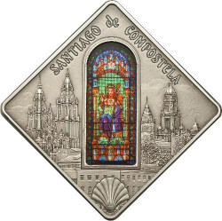 5489 *RARISSIMA* PALAU $10 2011 Prata 42x42mm Série vitral I: Santiago de Compostela Apenas 999 exemplares!