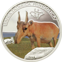 5657 # MONGOLIA 2011 500 Togrog PRATA PROOF COLOR Ø39mm Antílope SAIGA