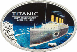 5660# ILHAS COOK $5 2012 Prata Proof Ø30x45mm 100º Aniversário TITANIC c/ carvão original do navio!