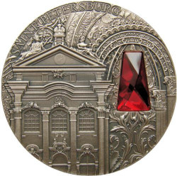 6321 Niue 2 Dolares 2014 Prata 2 oz Palácio de Inverno São Petersburg c/ Cristal Swarovski