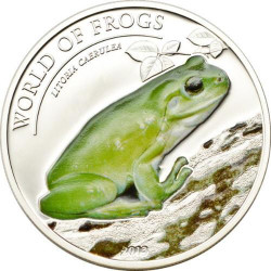 6207 PALAU $2 2013 PRATA PROOF Ø35mm COLORIDA Sapo Litoria Caerulea