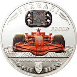 3207 *RARA* Cook Islands 5 Dollars 2009 PRATA/CARBONO PROOF Ø39mm Contendo fragmento de carbono de uma Ferrari F2008!!