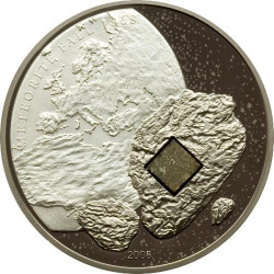 3261# Cook Islands 5$ 2008 PRATA e PALADIUM Proof Ø39mm com meteorito!