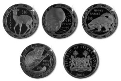 3395# SIERRA LEONE Set completo 4x $1 Ø39mm CuNi banhado a titânio: Animais noturnos