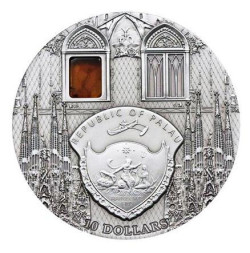 3916 # RARA PALAU 10 Dollar 2009 PRATA 50mm Catedral SAGRADA FAMILIA (Espanha)