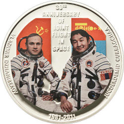 5576 # MONGOLIA 500 Tenge PRATA PROOF Ø39mm 30º Aniversário voo espacial