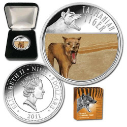 5650# NIUE $5 2011 Prata Proof Ø40mm Tigre da Tasmania c/ imagens em movimento! Tiragem: 3000 pçs  