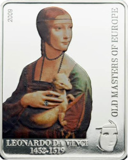 5859 # ILHAS COOK $5 2009 Prata Proof Ø30x38mm Mestres da Pintura: Leonardo Da Vince Com SWAROVSKI