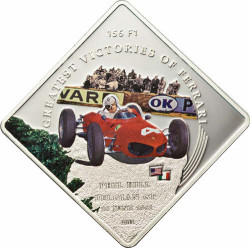 6034 # PALAU $1 2011 Ø35x35mm COLORIDA Grandes Vitórias da Ferrari: P. Hill Ferrari 156 F1