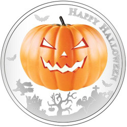 6323 :: RARA :: Niue 2 $ 2014 Prata proof 1oz Halloween - Moeda que brilha no escuro! Veja!