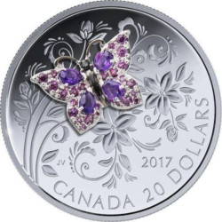 6468 Canadá 20$ 2017 prata proof BORBOLETA com inserção de pedras preciosas