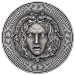 6501 Camarões 3000 francos 2019 Prata 999. 3oz Acabamento antigo :: MEDUSA :: Olhos de diamante