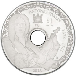 6504 Fiji 1 $ 2019 Moeda em forma de CD de prata  que toca musica  Ø 78mm - Antonio Vivaldi - apenas 700 moedas no mundo